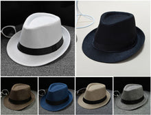 Load image into Gallery viewer, Unisex Hat Panama Straw Fedora Trilby Cap Foldable Travel Brim Wide Mens Ladies Fedora Cowboy Summer Hats