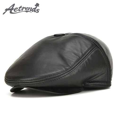 [AETRENDS] Fashion 100% Genuine Leather Newsboy Caps Men's Hats Leather Caps Z-5305