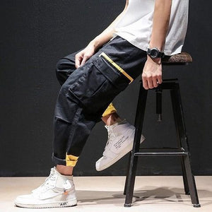 2019 Spring Hip Hop Joggers Men Black Harem Pants Multi-pocket Ribbons Man Sweatpants Streetwear Casual Mens Pants M-3XL