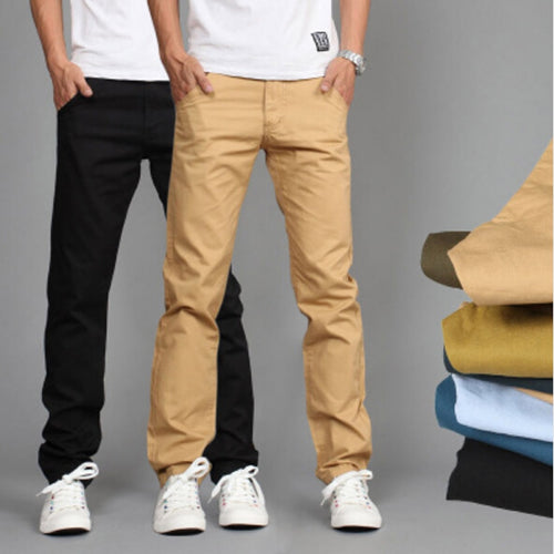 New Design Casual Men pants Cotton Slim Pant Straight Trousers Fashion Business Solid Khaki Black Pants Men 28-38