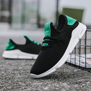 Male Tennis Shoes Lace Up Solid Color Sneakers Stretch Febric Mesh Shallow Flats Breathable Confort Casual Fashion Men Shoes