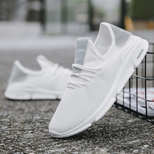 Male Tennis Shoes Lace Up Solid Color Sneakers Stretch Febric Mesh Shallow Flats Breathable Confort Casual Fashion Men Shoes