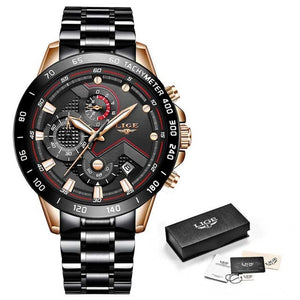 LIGE 2019 New Fashion Mens Watches with Stainless Steel Top Brand Luxury Sports Chronograph Quartz Watch Men Relogio Masculino