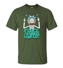 Load image into Gallery viewer, HAMPSON LANQE  Rick and Morty Peace Among Worlds Funny Men T Shirts 2019 Summer Science T Shirt 100% Cotton Men&#39;s Tshirts Tops