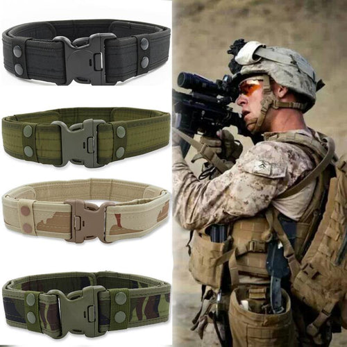 Men's Belt Tactical Military Canvas Belt Outdoor Army Camouflage Waistband with Plastic Buckle Military Training Equipment